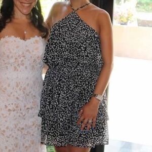 Floral Black and White Halter Dress